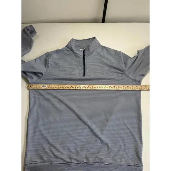 Peter Millar Perth Sugar Stripe Performance Golf 1/4 Zip XL Cottage Blue White - Picture 6 of 7